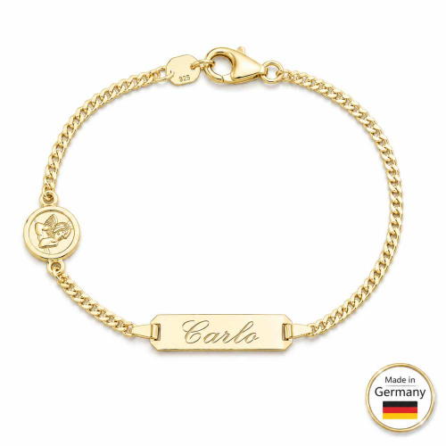 Preview: Kinderarmband Gold mit Schutzengel und Gravur