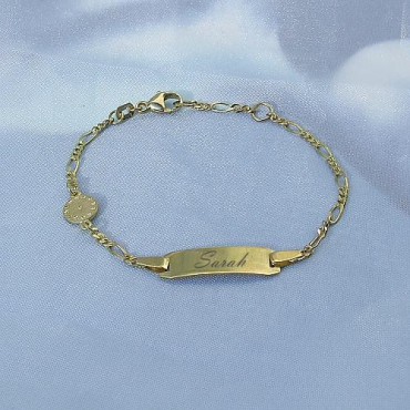 Kinder Baby Name Datum Gravur Armband Echt Gold 333 Armkette Länge 16-14 cm 