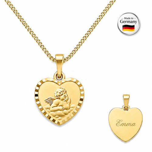 Schutzengel-Anhänger Gold Herz mit Gravur
