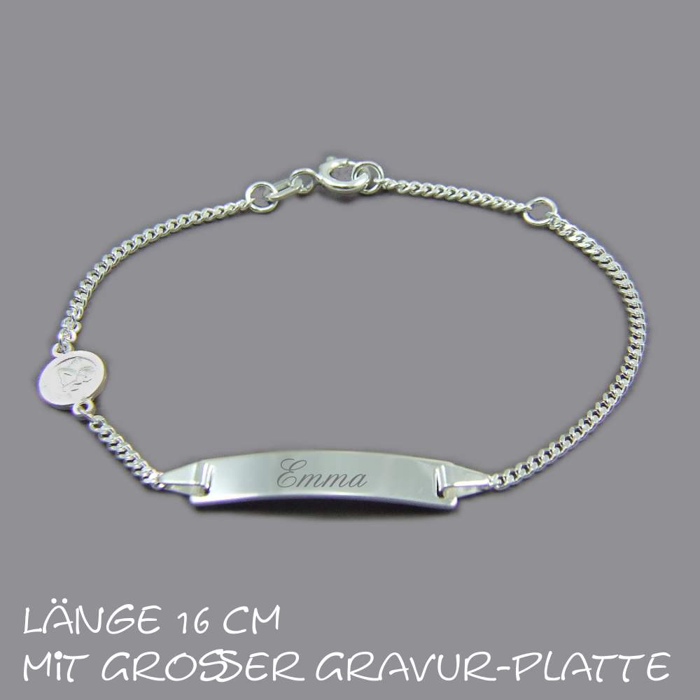 Kinder Schutz Engel Armband Echt Silber 925 mit Gravur Name und Datum 14-12 cm 