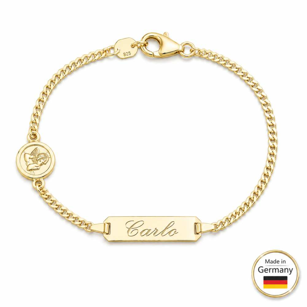 Kinderarmband Gold mit Schutzengel und Gravur