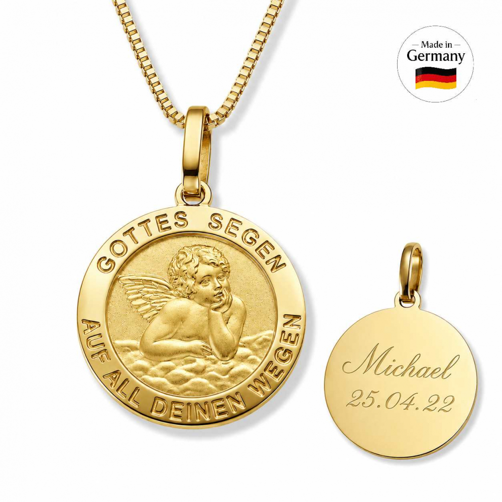 Schutzengelanhänger Silber rund Gravur