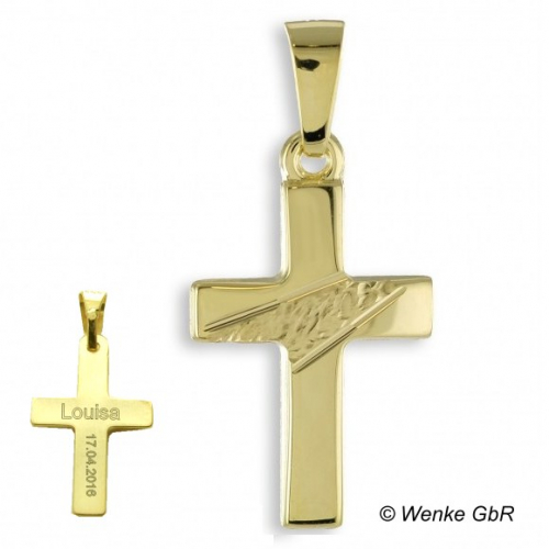 JEVELION Kette mit Anhänger kleine Kreuzkette aus 585 Gelbgold (Goldkreuz,  für Kinder), Kreuzanhänger mit Kette - Länge wählbar 36 - 70 cm. Made in  Germany