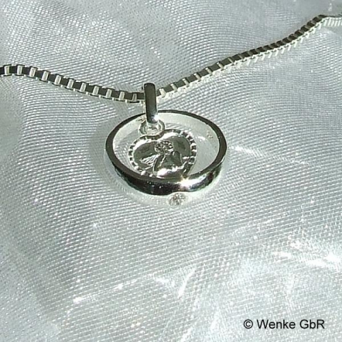 Taufring mit weißem Zirkonia Stein und Schutz Engel inkl Halskette Silber 925 